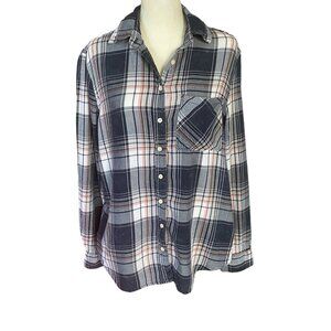 Aeropostale women's M black pink and white long sleeve collared plaid shirt